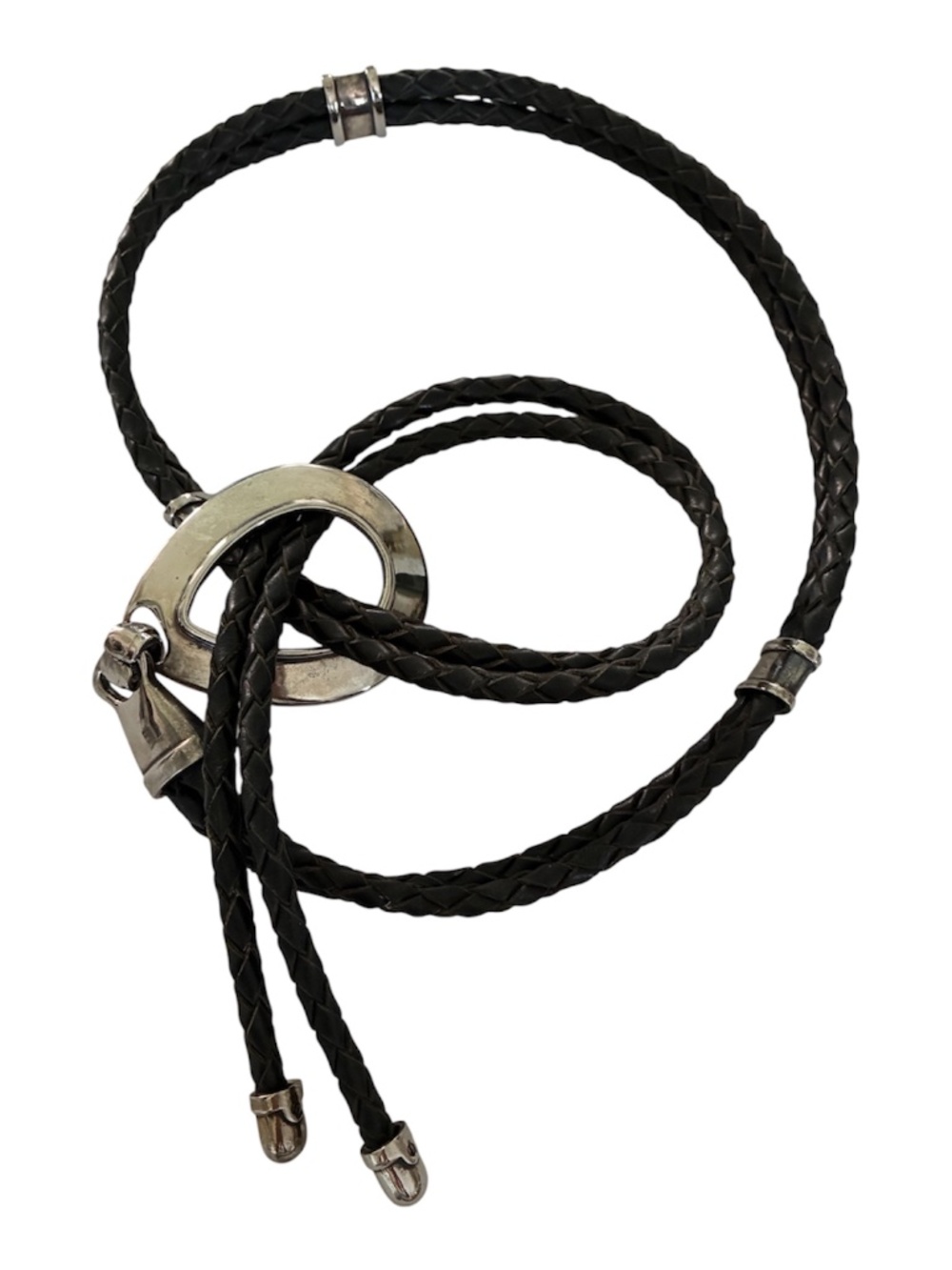 Black Braided Leather Loop Belt with Silver Hardware Bohemian Retro Western Chic